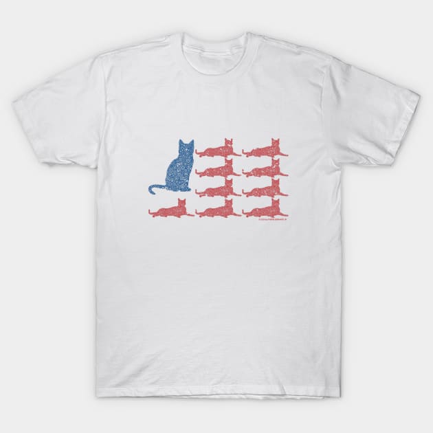 Horizontal United State Cat Flag Circle Design T-Shirt by pbdotman